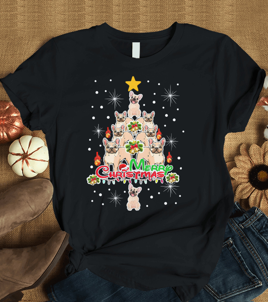 Merry Christmas French Bulldog Tree Xmas Lover Holiday T-Shirt