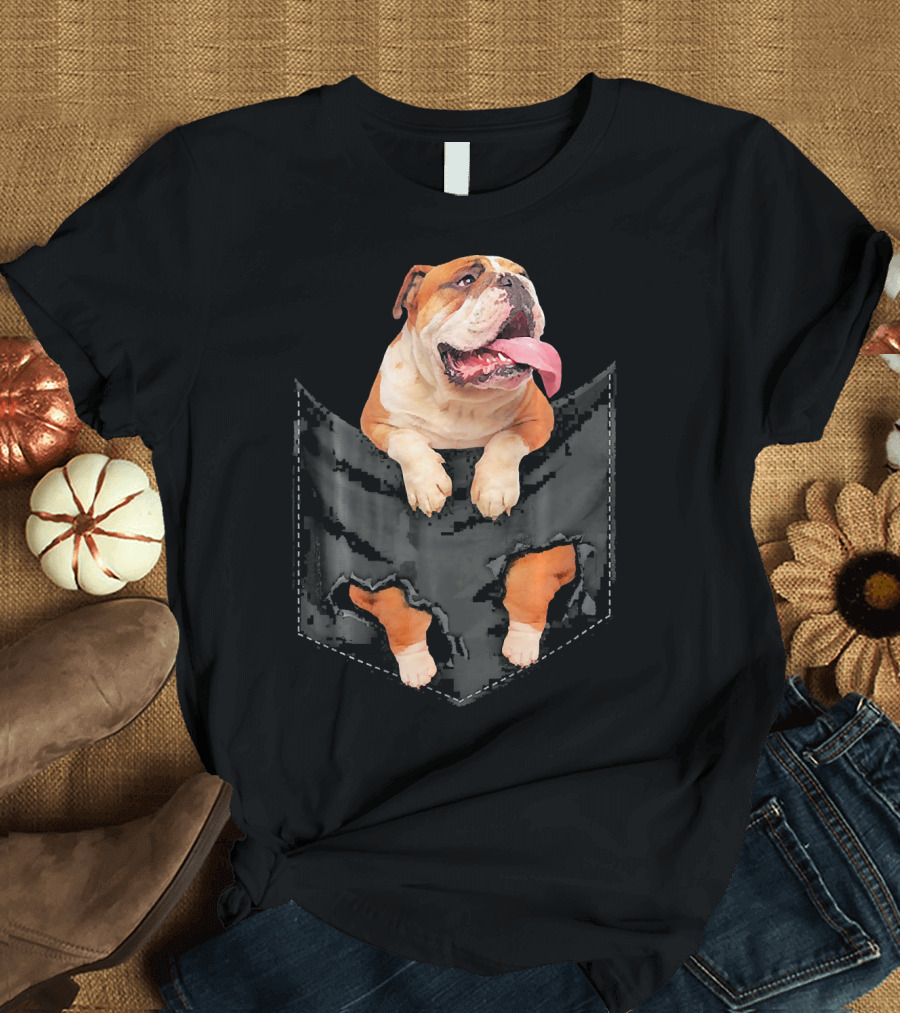 English Bulldog in Pocket with Tearing T-Shirt