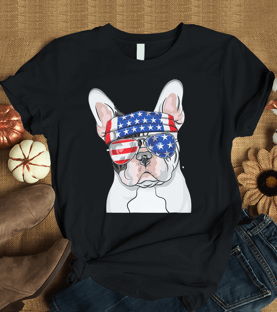French Bulldog American Flag 4th of July Dog T-Shirt