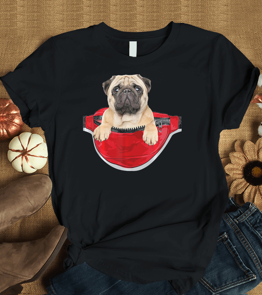 Funny Pug Waist Pack Dog Lover Pocket T-Shirt