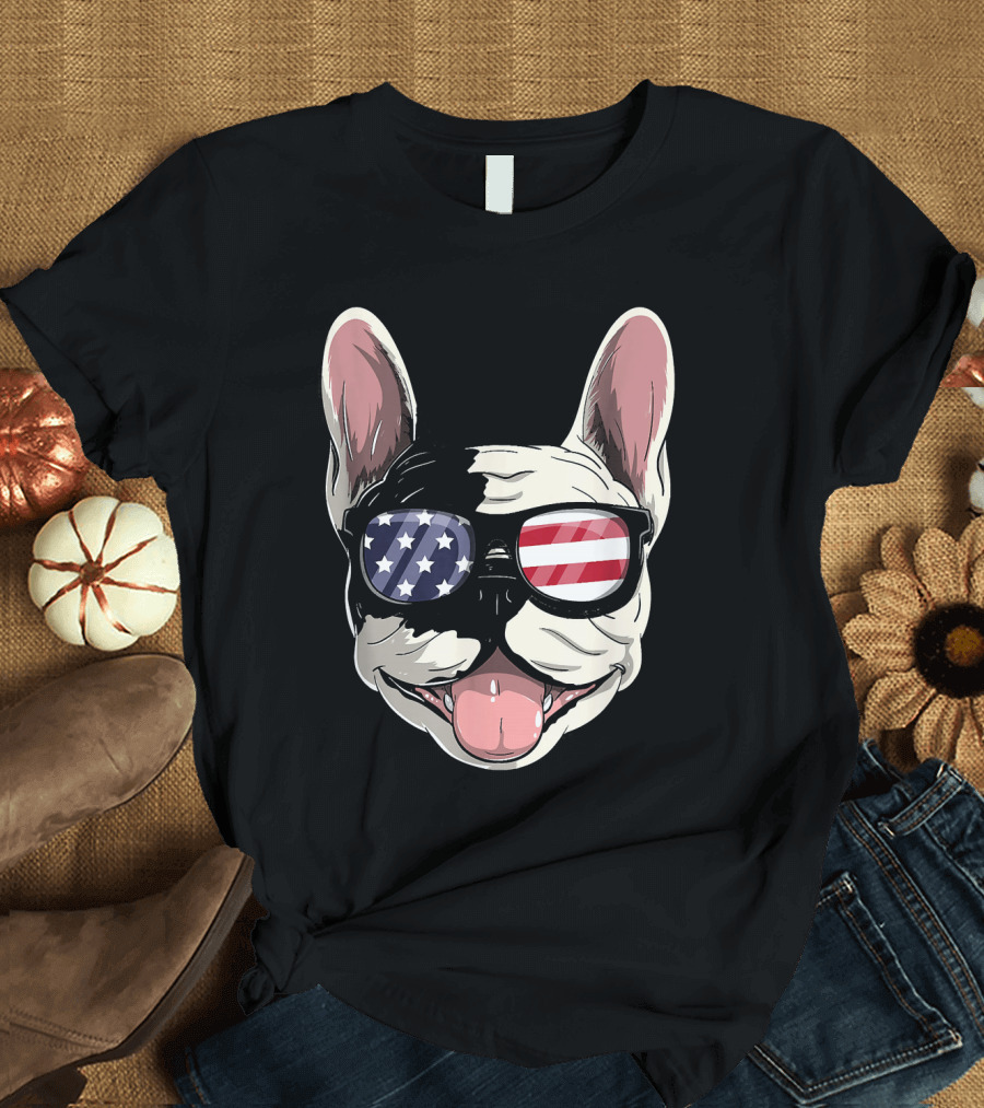 French Bulldog Dog USA 4th of July American Flag Sunglasses Patriotic T-Shirt