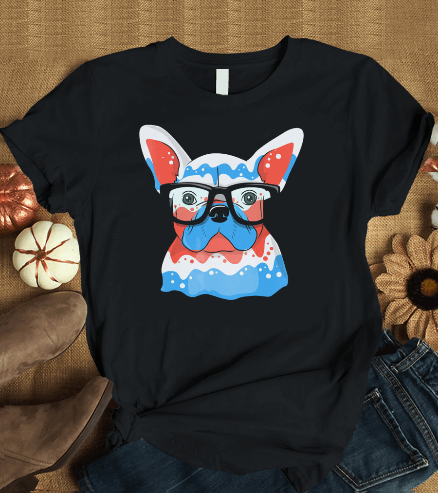 French Bulldog Paint Drip Glasses T-Shirt