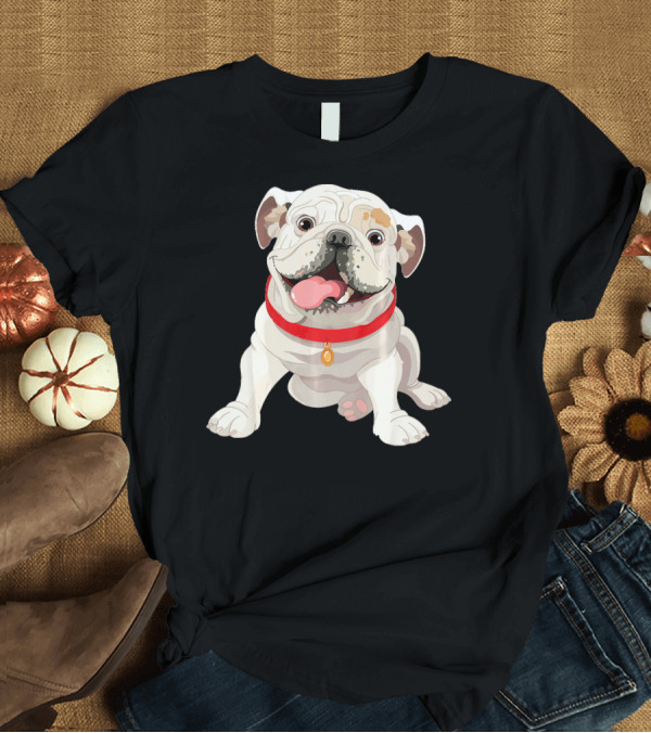 T-Shirt: English Bulldog Funny Dog Red Collar Hugging Bug Eyed Playful Tongue Out T-Shirt English Bulldog Funny Dog Red Collar Hugging Bug Eyed Playful Tongue Out T-Shirt