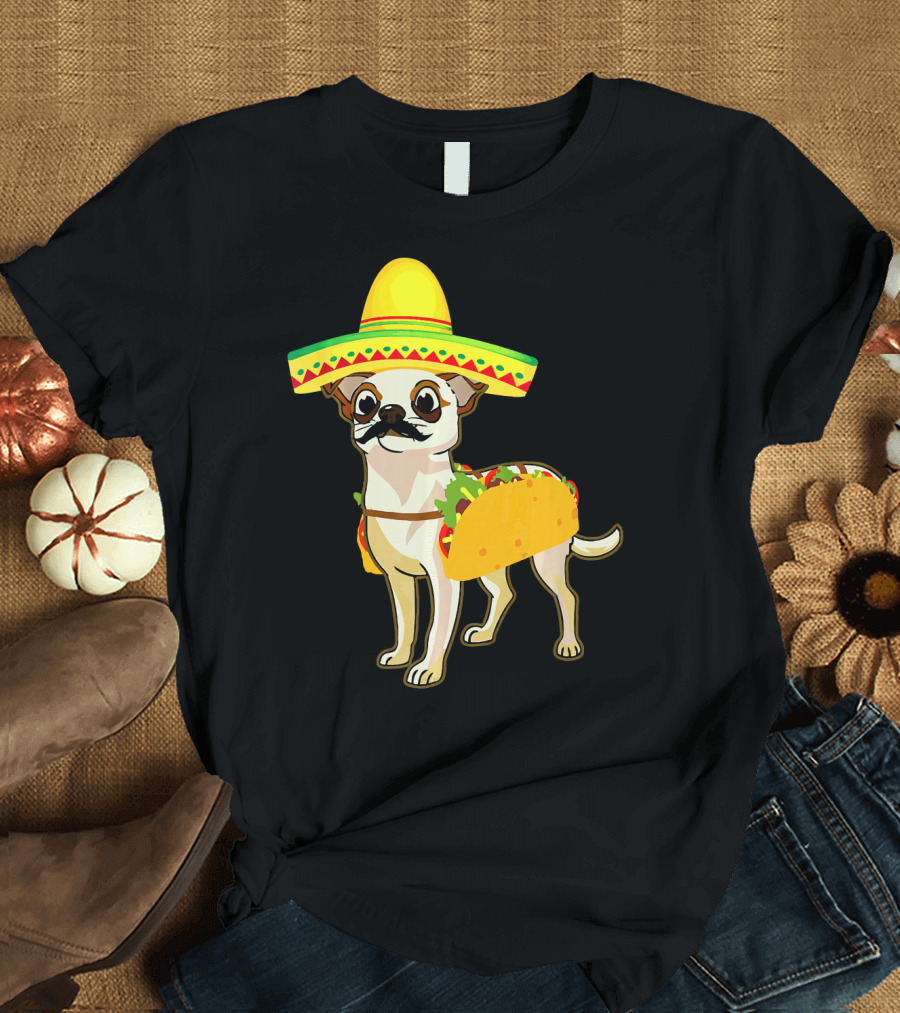 Mexican Chihuahua Wearing Sombrero Taco Costume Cinco de Mayo T-Shirt