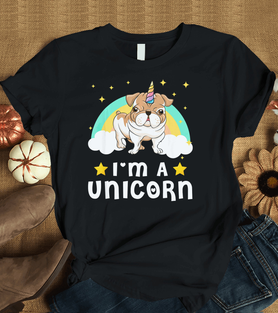 I'm A Unicorn Funny English Bulldog Rainbow Stars T-Shirt