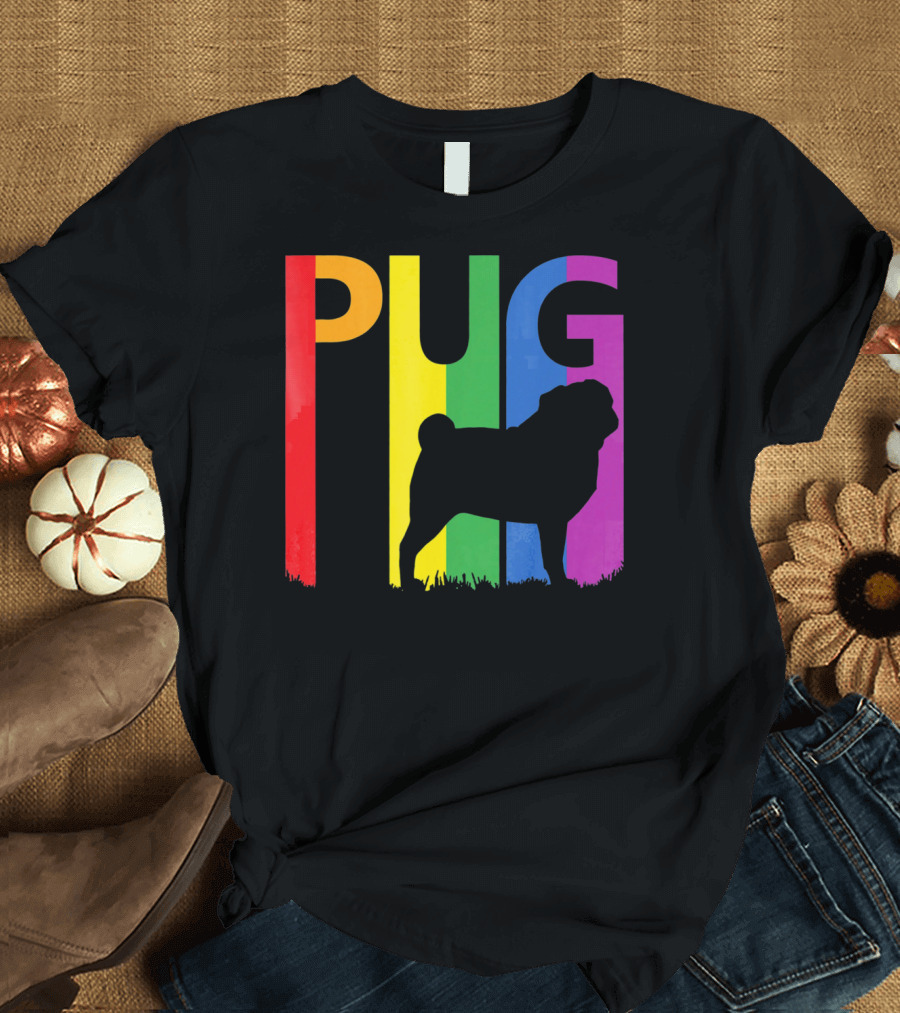 Pug Silhouette in Rainbow Colors T-Shirt
