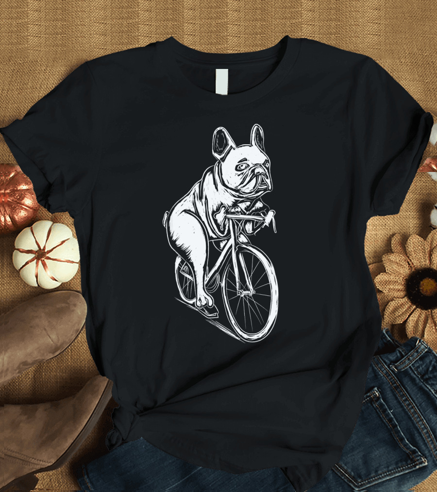 Frenchie Clothes Bicycle Bike Cyclist Bulldog on Racing Bike T-Shirt