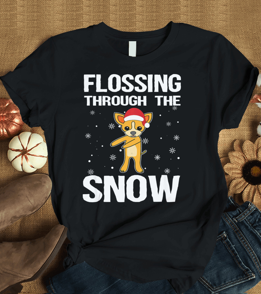 Flossing Through the Snow Chihuahua Santa Hat T-Shirt