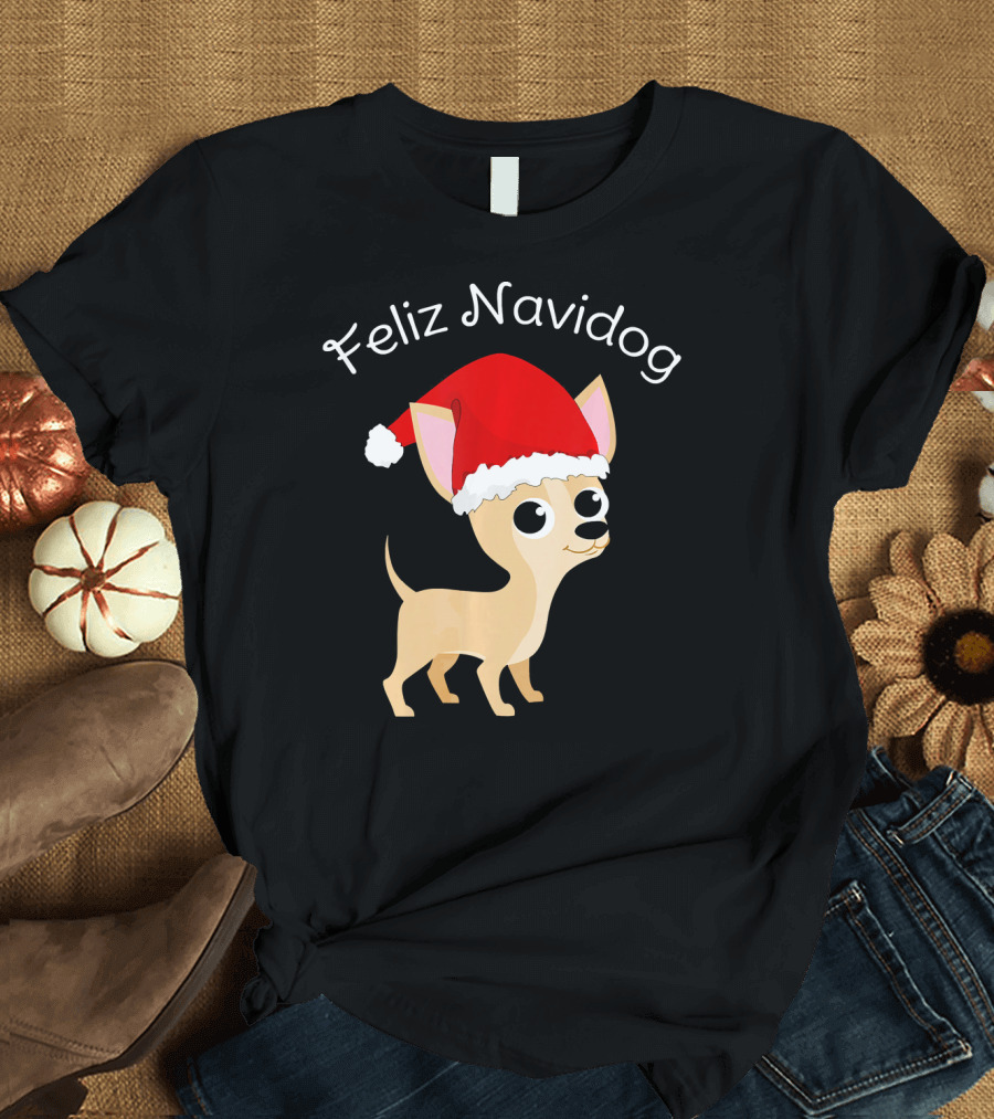 Feliz Navidog Chihuahua Santa Hat T-Shirt