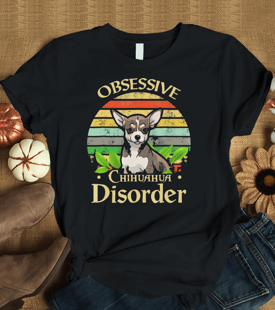 Obsessive Chihuahua Disorder Vintage Sunset With Leaves T-Shirt