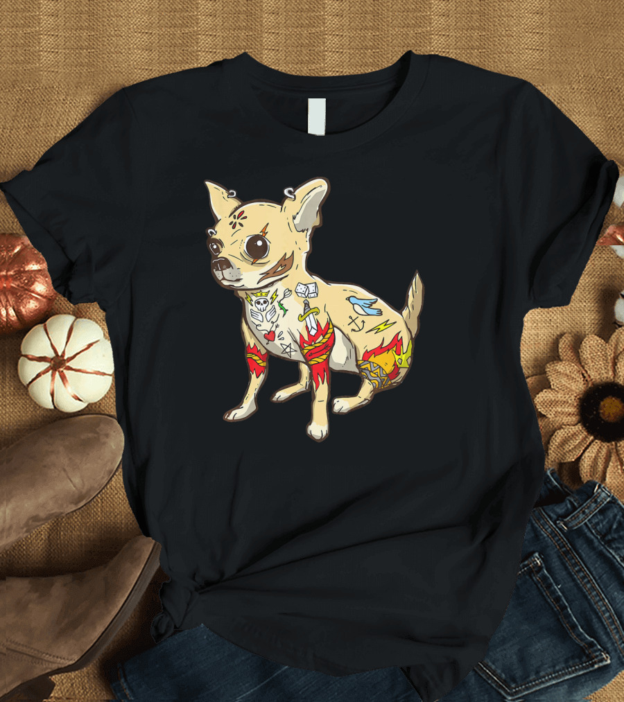 Inked Funny Chihuahua with Tattoos and Symbols T-Shirt