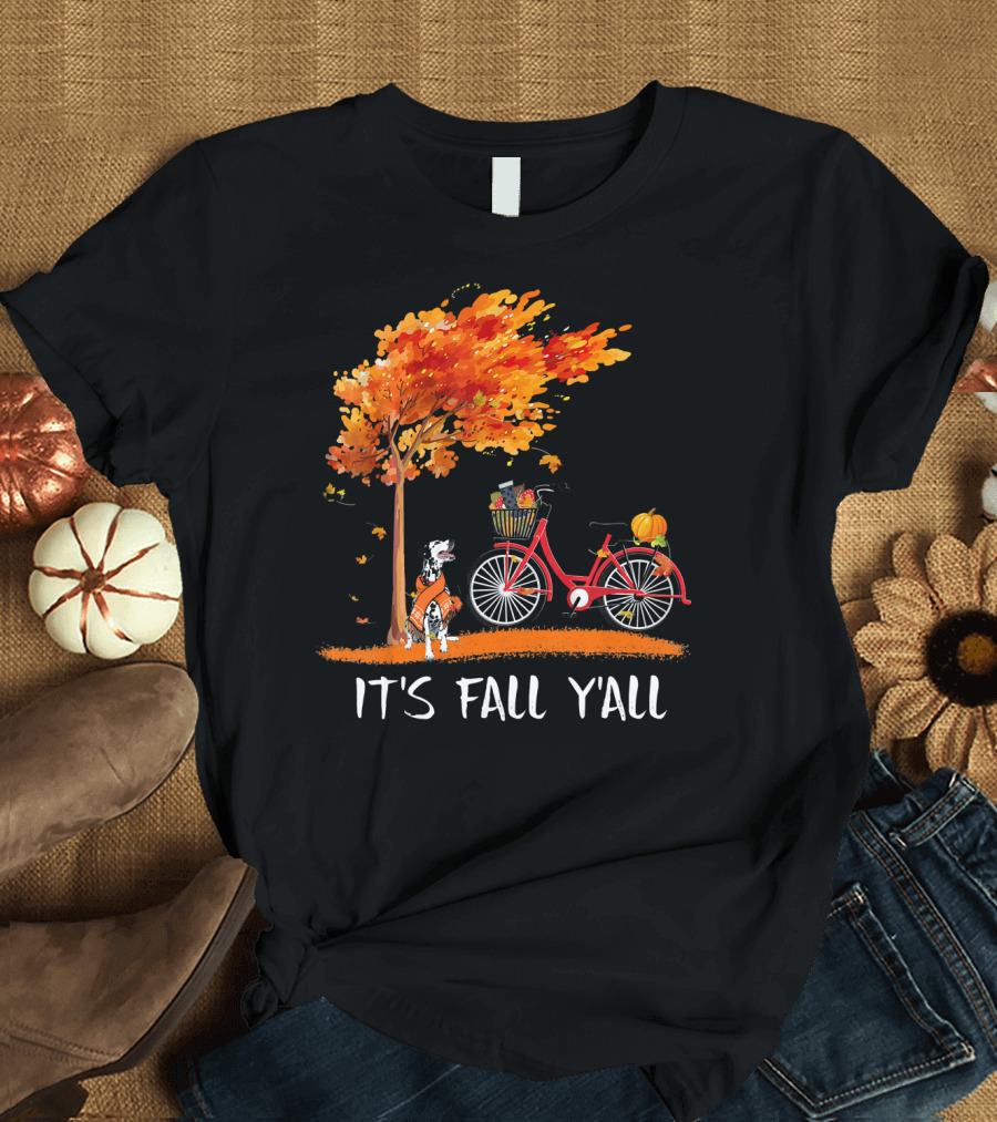 Its Fall Yall Dalmatian Bike Pumpkin Autumn Tree T-Shirt