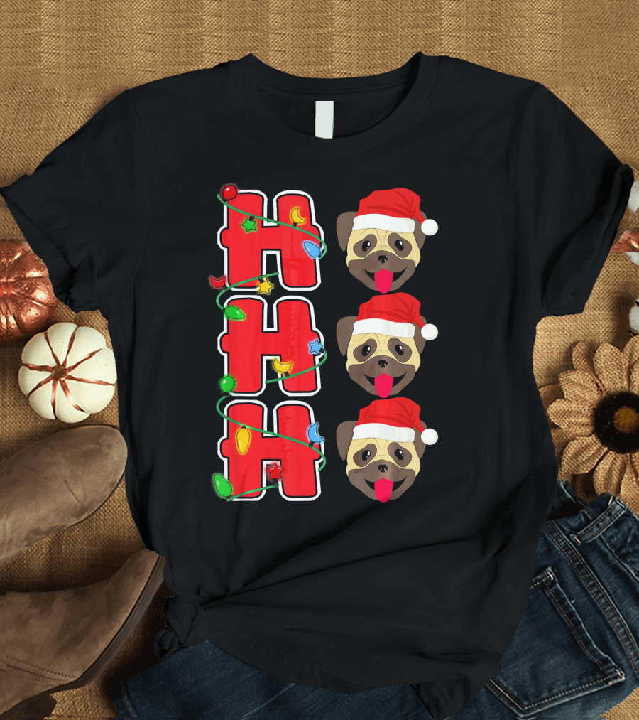 Ho Ho Ho Santa Pug Christmas Lights Hat T-Shirt