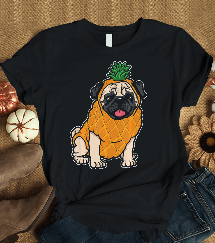 Pineapple Pug Funny Summer Tropi Dog Costume T-Shirt