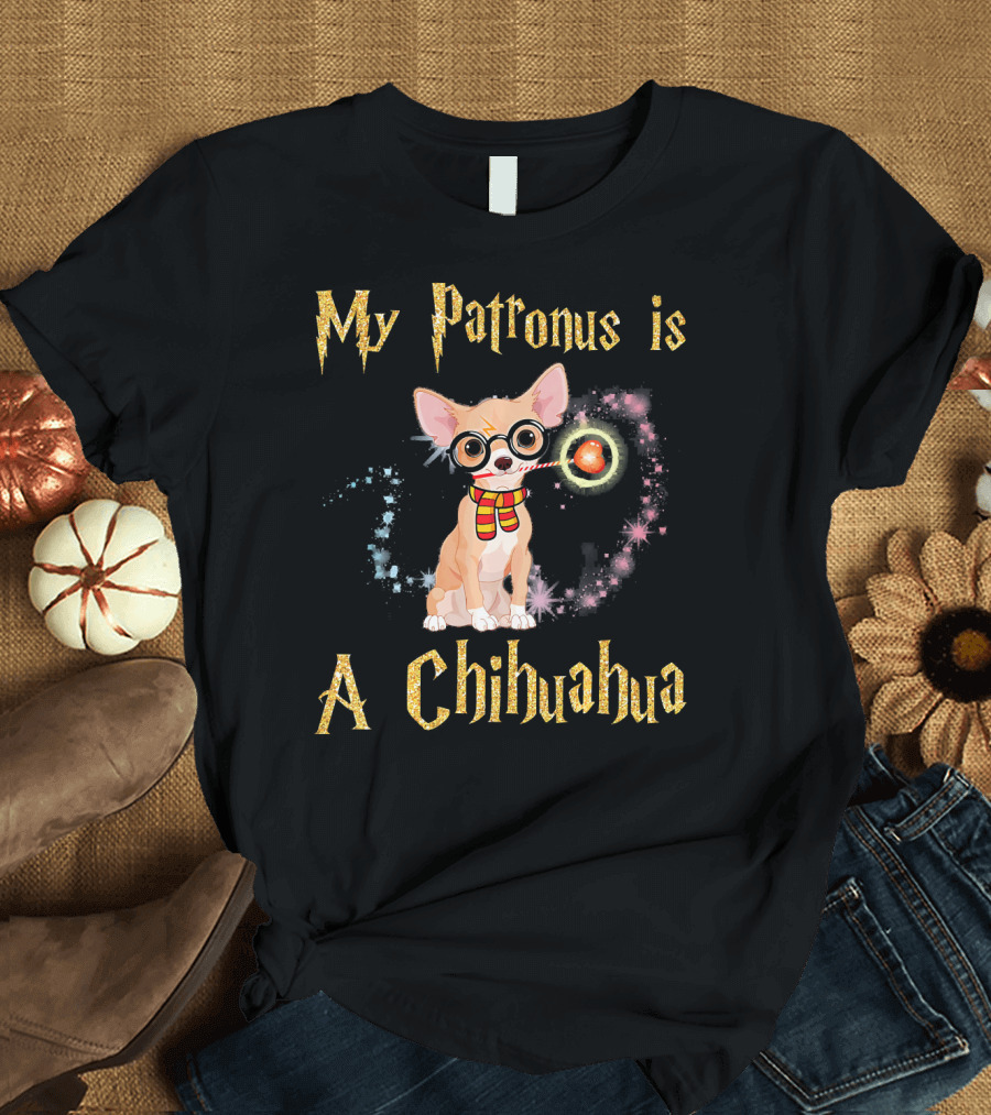 My Patronus Is A Chihuahua Dog Magic Wand Harry Glasses Scarf T-Shirt