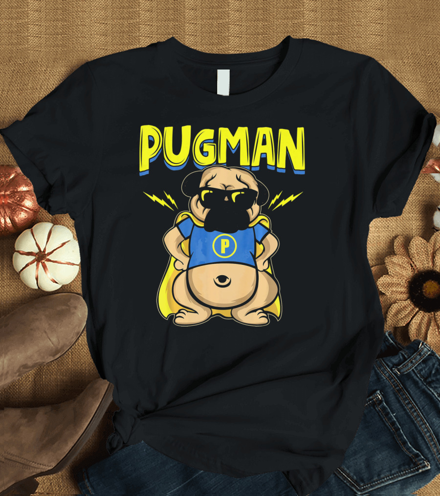 Pugman Superhero Pug Dad Funny Pug T-Shirt