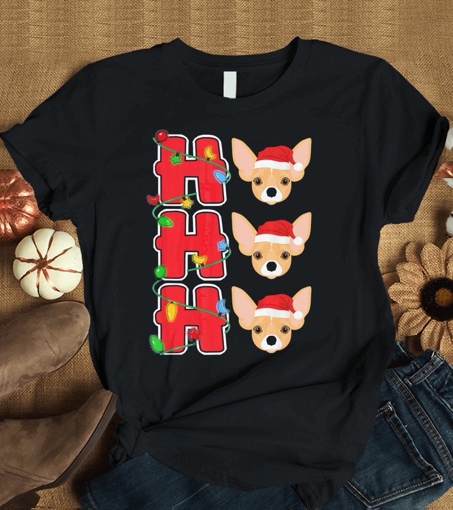Ho Ho Ho Santa Chihuahua with Christmas Lights T-Shirt
