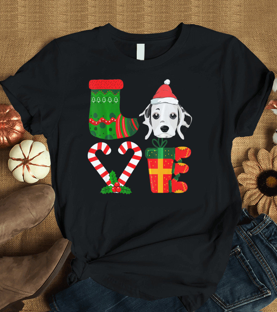 Lover Dalmatian Christmas Funny Dog Holiday Stocking Candy Cane Present T-Shirt