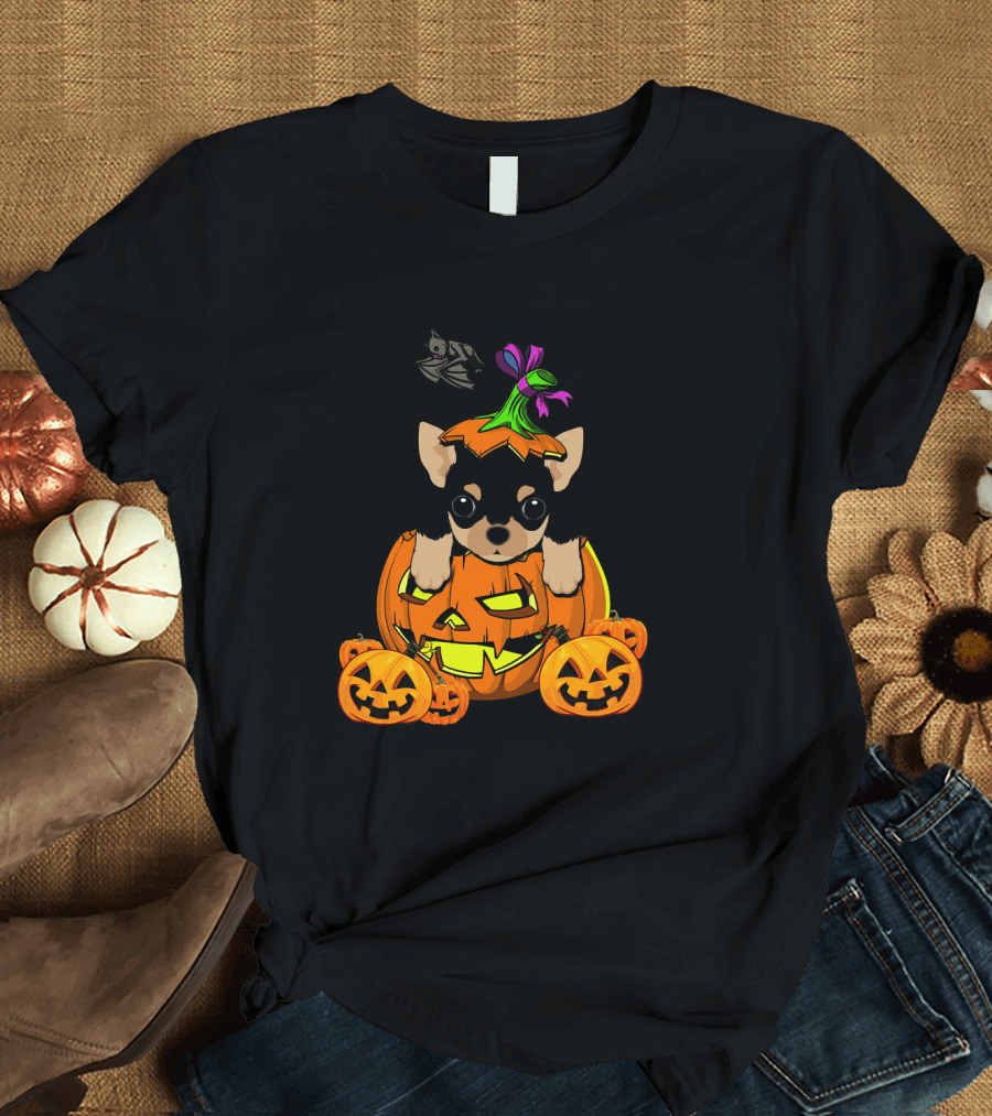 Halloween Chihuahua in Pumpkin with Jack-O'-Lanterns T-Shirt