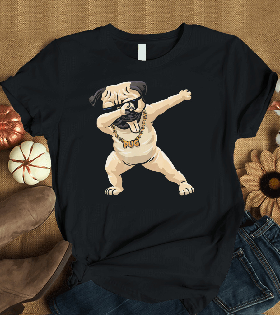 Pug Dabbing with Gold Chain Hip Hop Style Dog T-Shirt