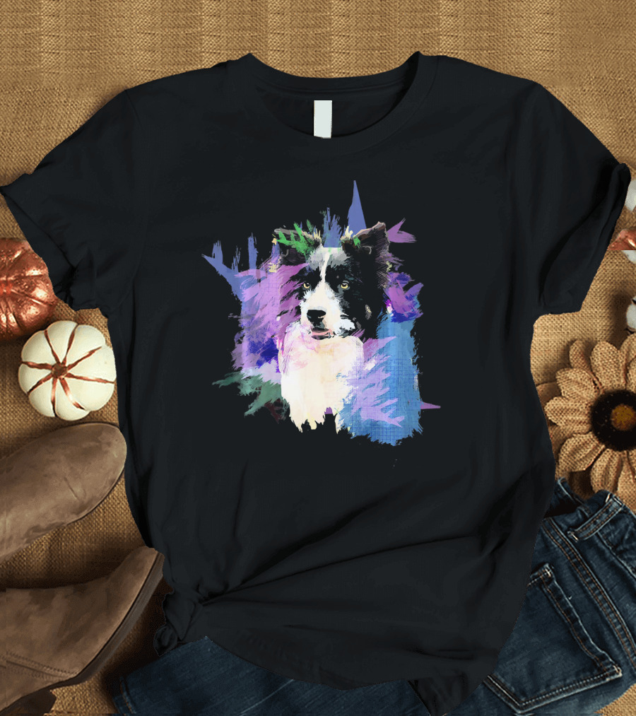 Border Collie Splash Colorful Brushstroke Dog T-Shirt
