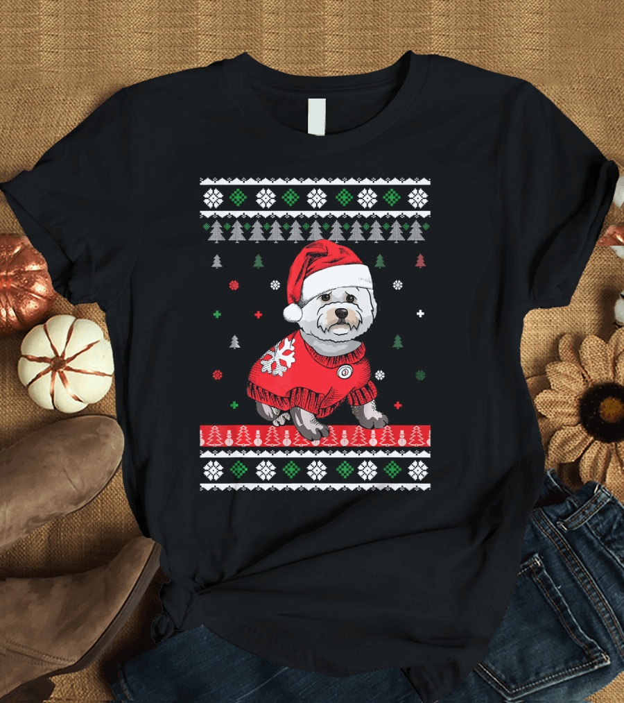 Bichon Frise Santa Hat Christmas Sweater Festive T-Shirt
