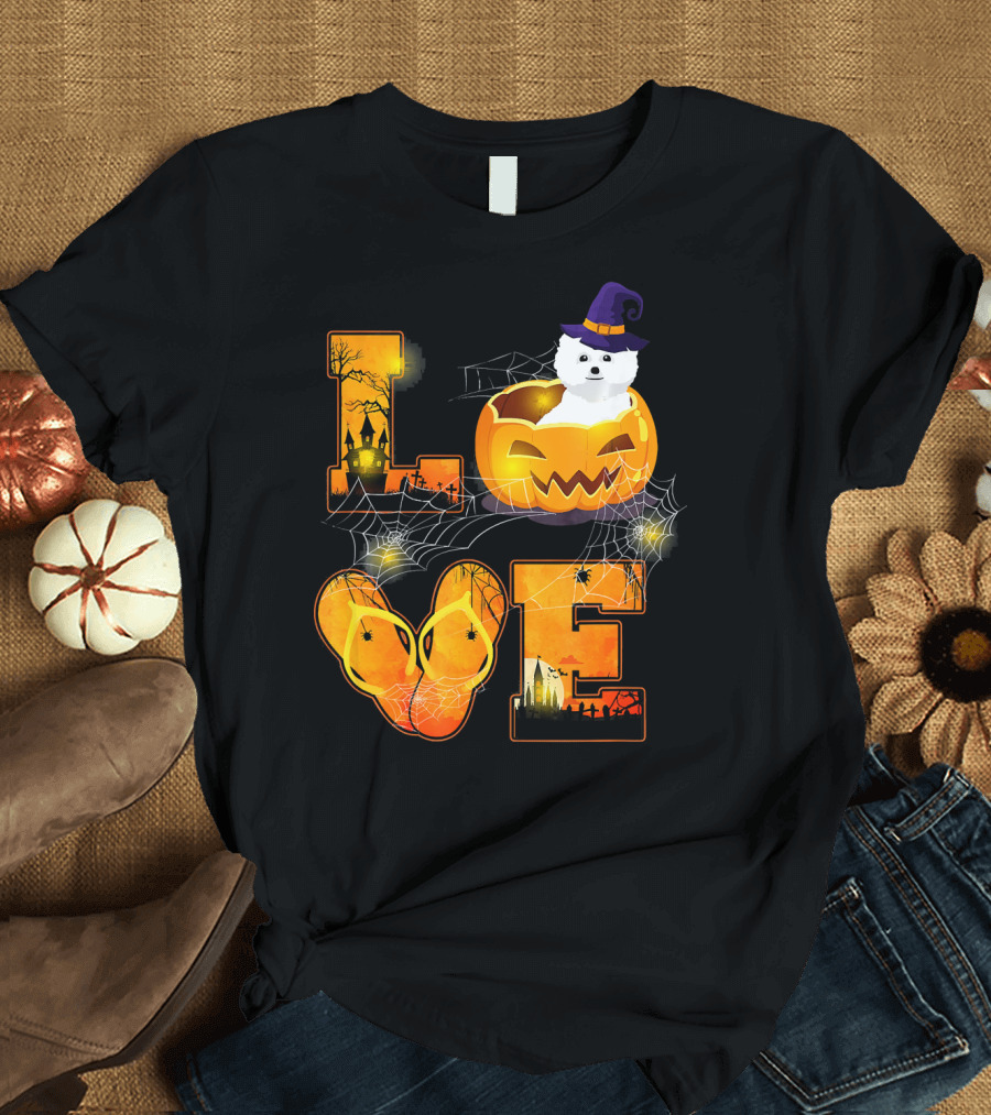Love Bichon Frise Halloween Pumpkin Witch Hat Spider Webs T-Shirt