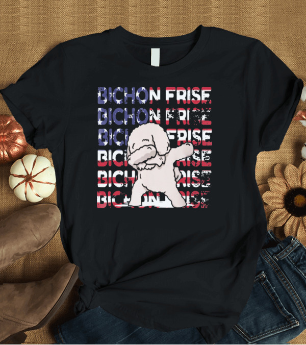 T-Shirt: Bichon Frise American Flag Dabbing Dog T-Shirt Bichon Frise American Flag Dabbing Dog T-Shirt