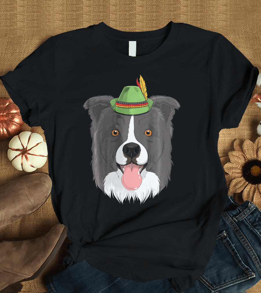 Border Collie Dog Oktoberfest German Bavarian Hat T-Shirt