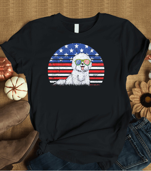 T-Shirt: Bichon Frise Dog Love Dist American Flag Sunglasses Stars Stripes T-Shirt Bichon Frise Dog Love Dist American Flag Sunglasses Stars Stripes T-Shirt