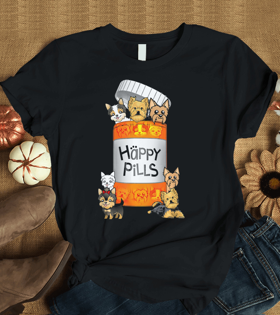 Happy Pills Yorkie Puppies in Prescription Bottle T-Shirt