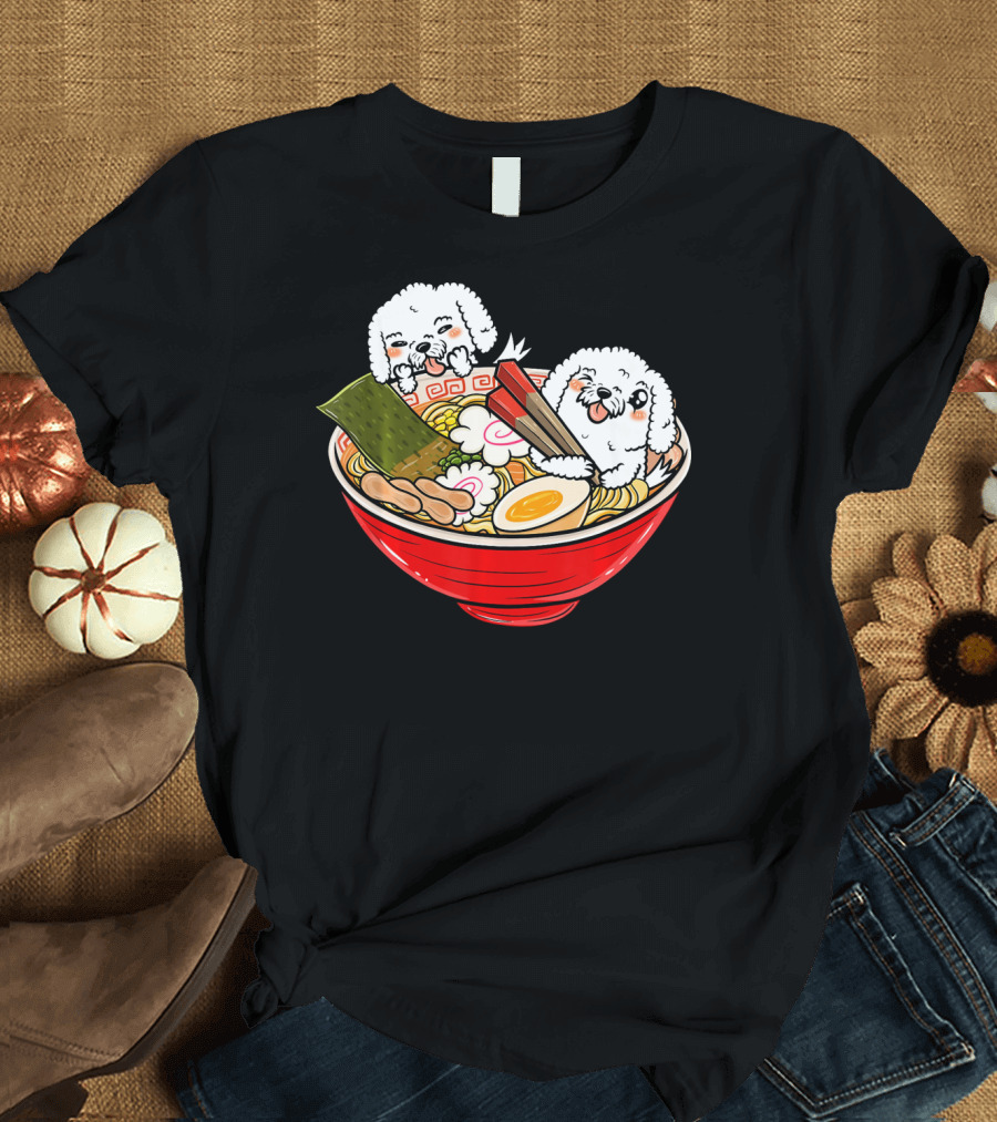 Bichon Frise Japanese Ramen Kawaii Noodle Bowl Puppies T-Shirt