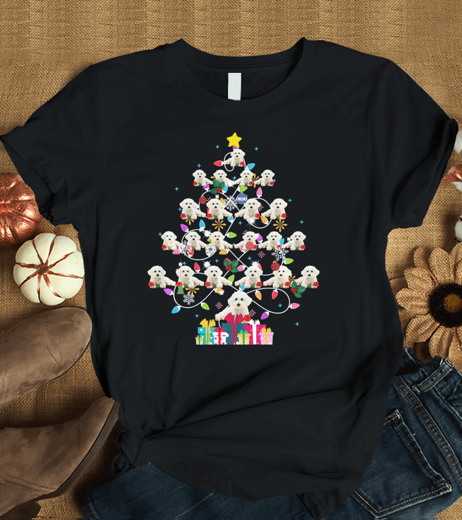 Bichon Frise Christmas Tree Lights Dad Holiday T-Shirt