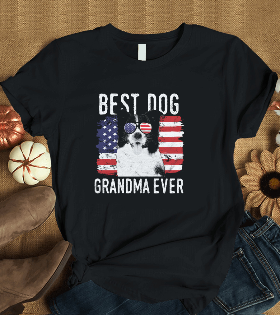 Best Dog Grandma Ever American Flag Sunglasses Dog T-Shirt