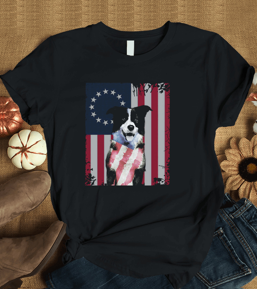 Border Collie Betsy Ross American Flag Costume USA T-Shirt