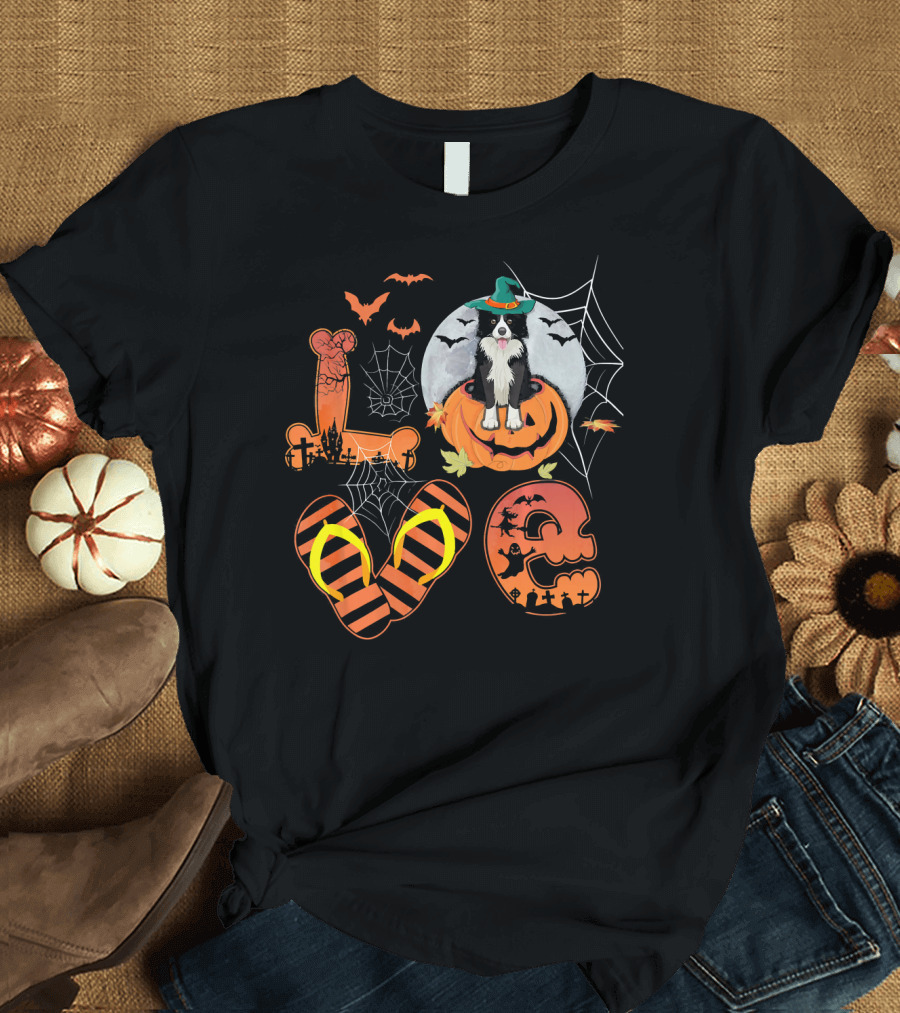 Border Collie Pumpkin Halloween Love Bat Spiderweb Moon Bats Hat T-Shirt