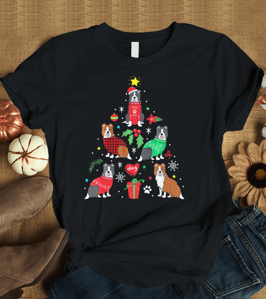 Border Collie Christmas Ornament Tree Dog Sweaters Holiday T-Shirt