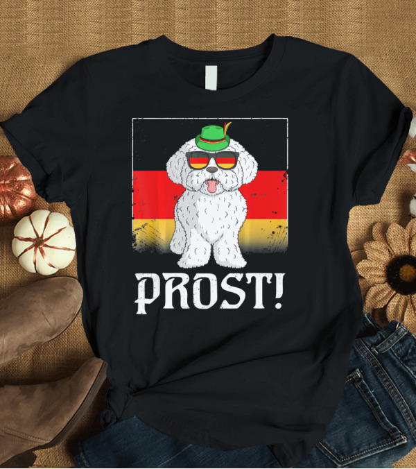 T-Shirt: Prost Bichon Frise Dog in Oktoberfest German Flag Hat and Sunglasses T-Shirt Prost Bichon Frise Dog in Oktoberfest German Flag Hat and Sunglasses T-Shirt