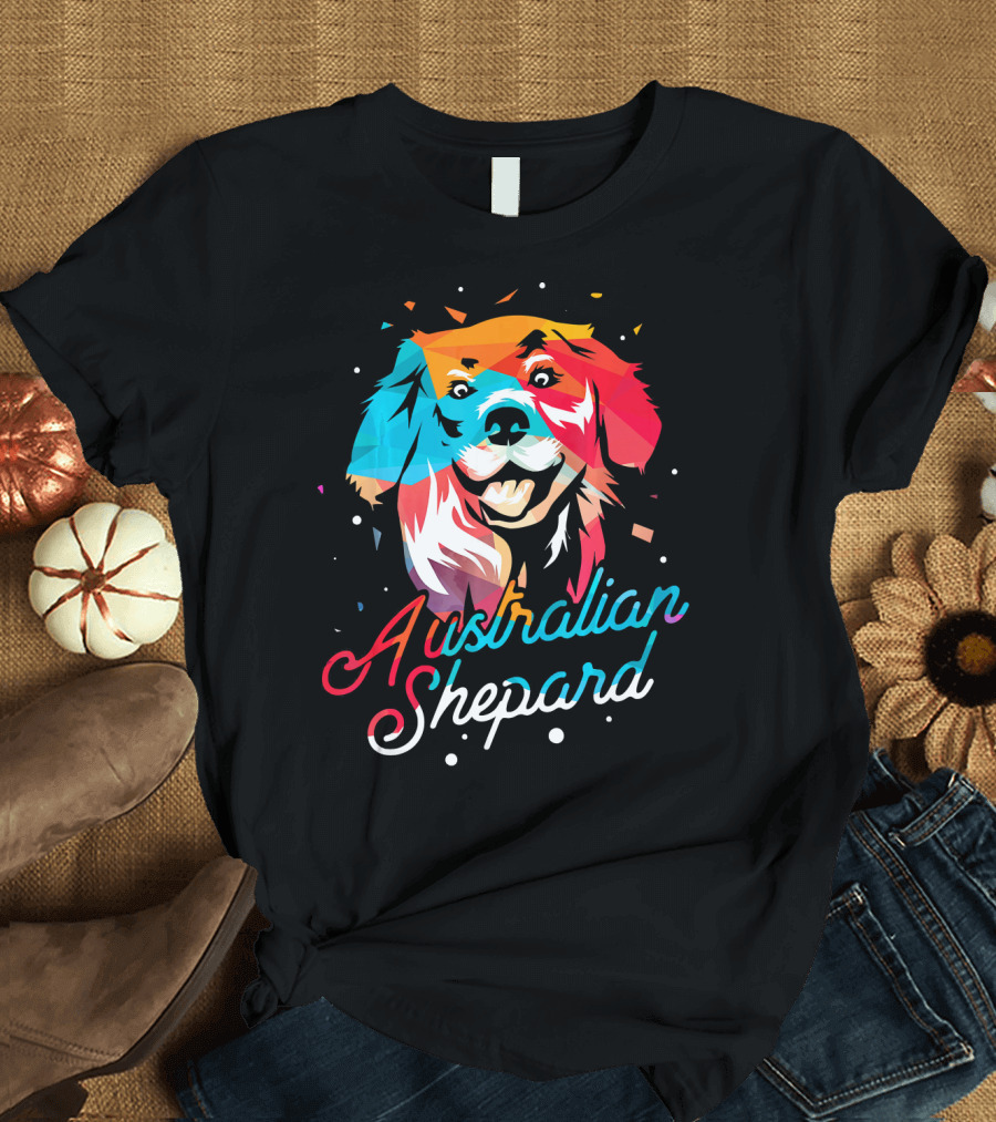 Australian Shepherd Aussie Border Collie Shepard Colorful T-Shirt