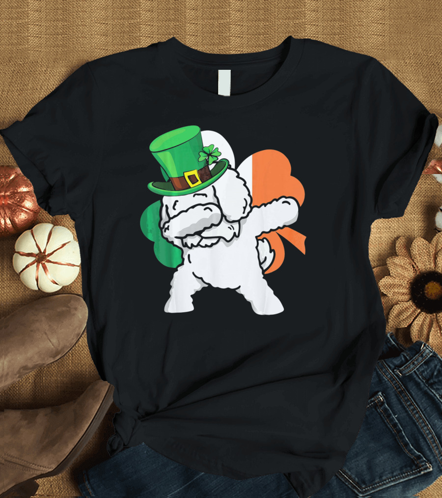 Dabbing Bichon Frise Shamrock St Patrick's Day Irish Flag Hat T-Shirt