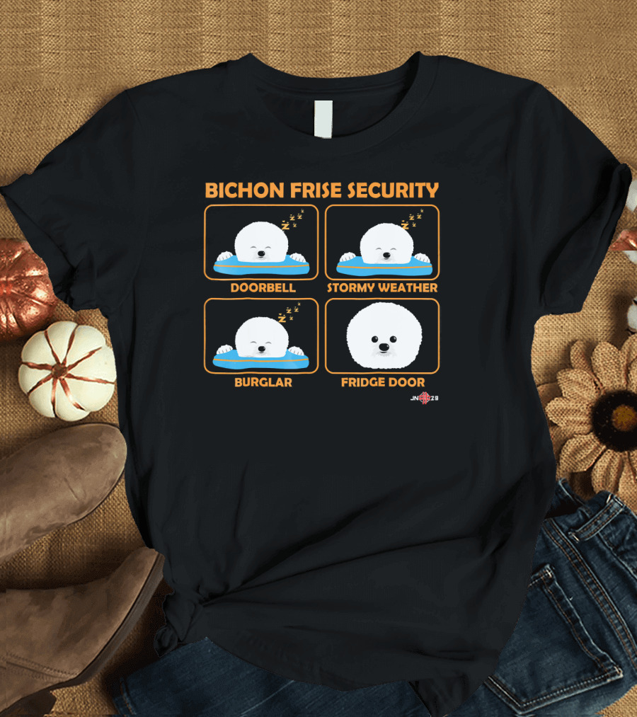 Bichon Frise Security Doorbell Stormy Weather Burglar Fridge Door T-Shirt