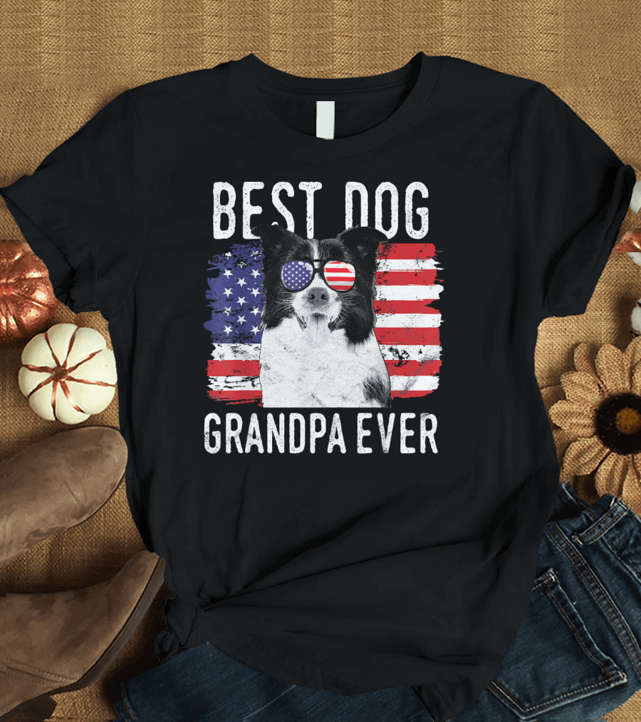 Best Dog Grandpa Ever American Flag Dog with Sunglasses T-Shirt