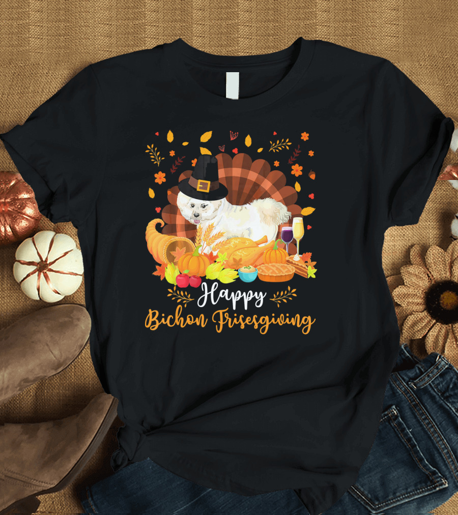 Happy Bichon Frisesgiving Thanksgiving Dog T-Shirt