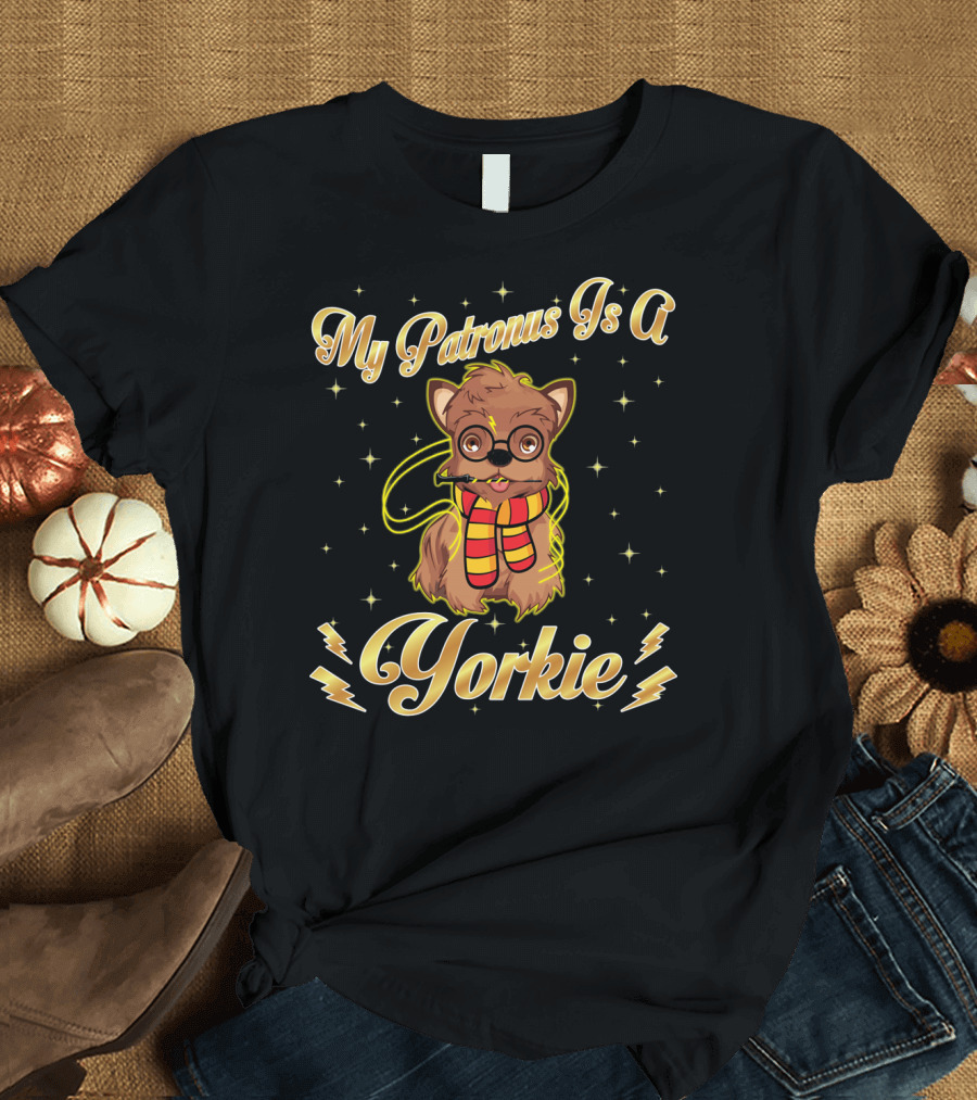My Patronus Is A Yorkie Harry Dog Potter Scarf Glasses Stars Lightning T-Shirt