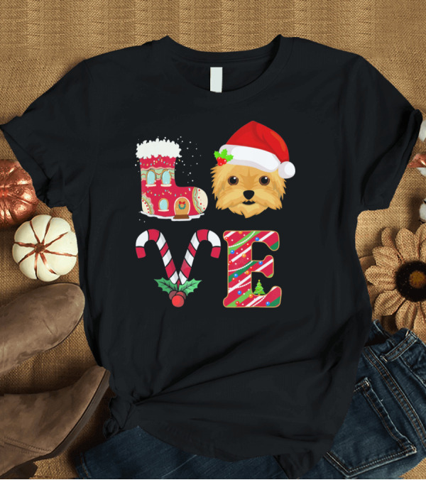 T-Shirt: Love My Yorkshire Terrier Christmas Gingerbread Candy Cane Santa Hat T-Shirt Love My Yorkshire Terrier Christmas Gingerbread Candy Cane Santa Hat T-Shirt