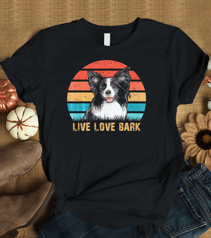 Live Love Bark Retro Vintage Border Collie Stripes T-Shirt
