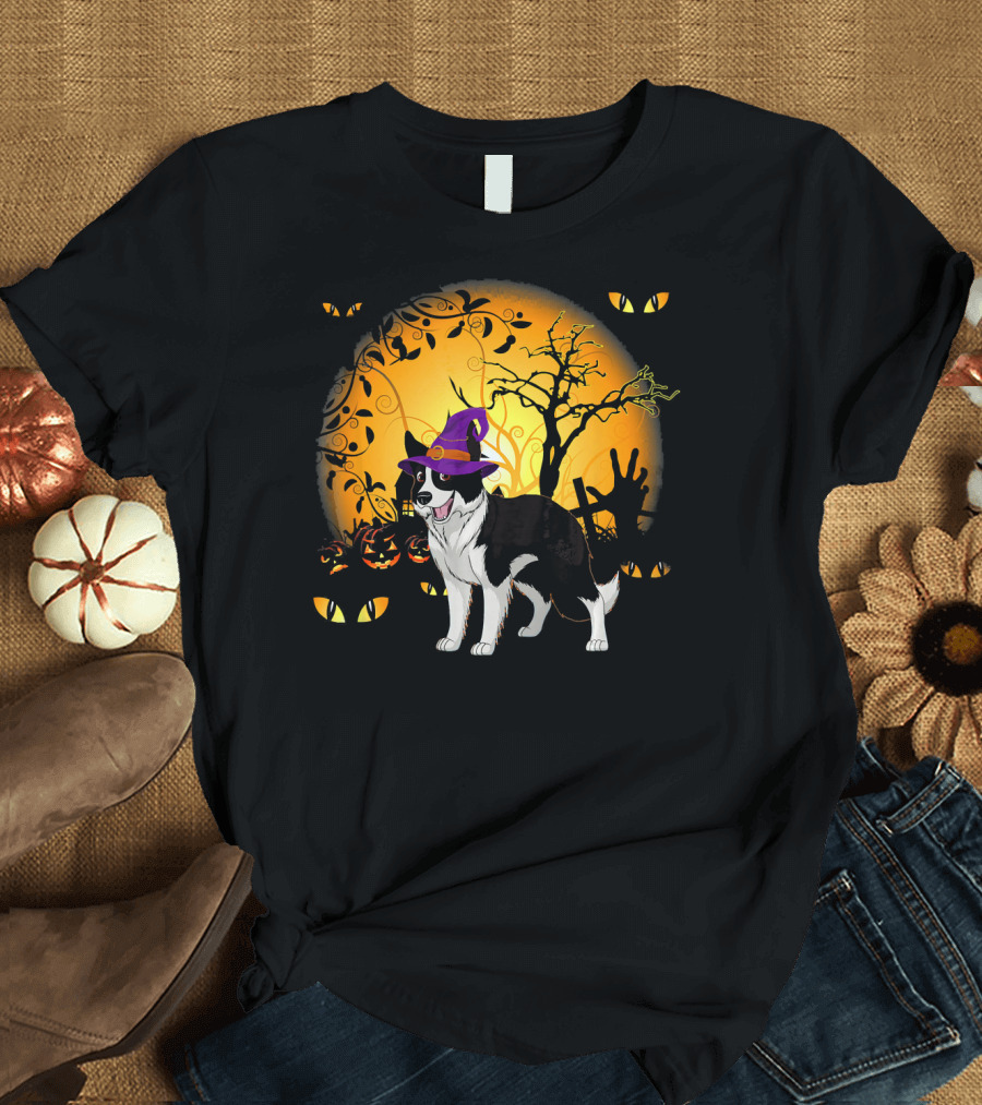 Funny Border Collie Witch Halloween Night T-Shirt