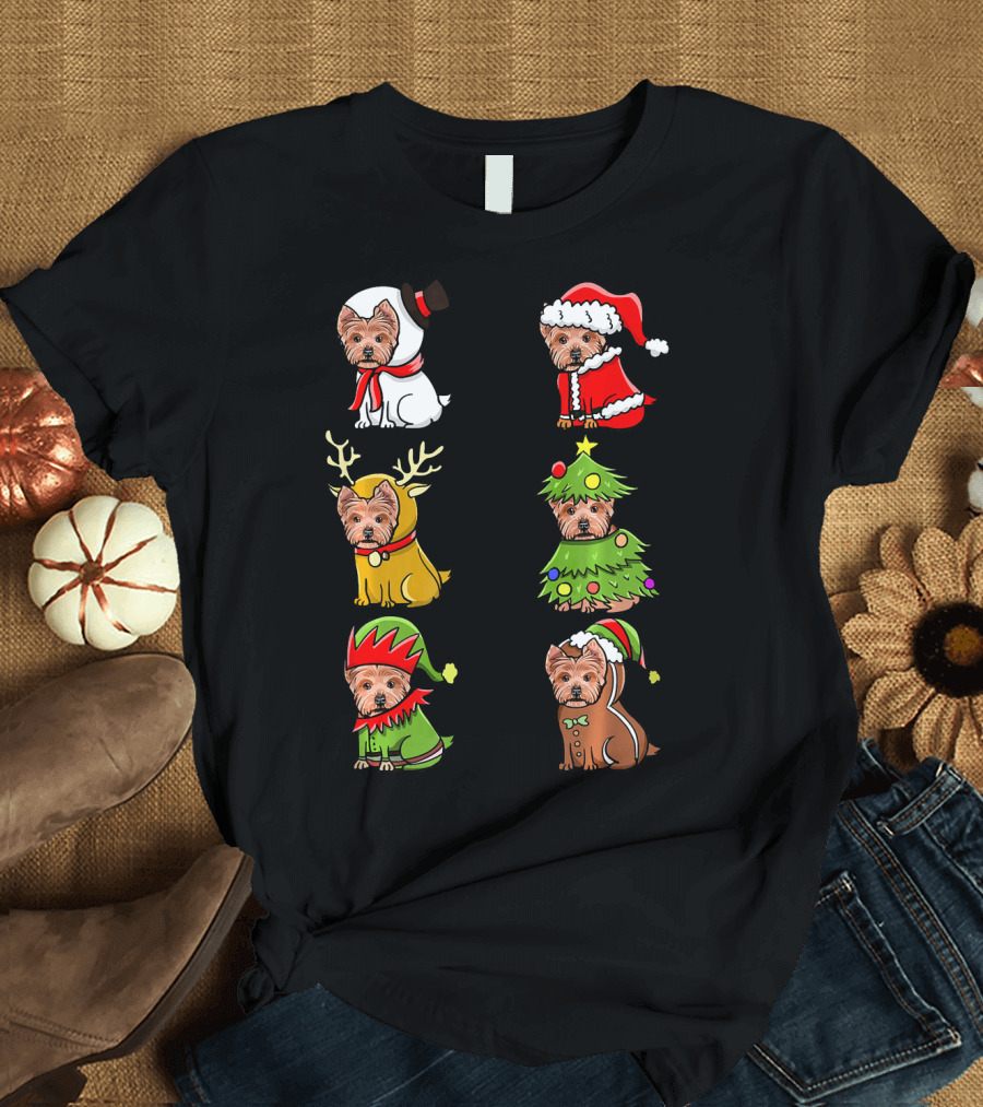 Tee89s Yorkshire Terrier Christmas Snowman Santa Reindeer Tree Elf Gingerbread T-Shirt