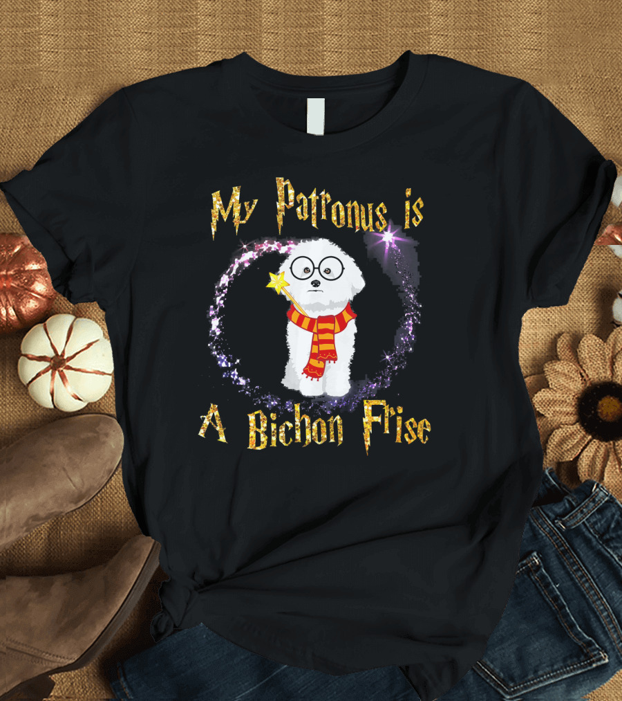 My Patronus Is a Bichon Frise Wizard Dog Scarf Wand Sparkle T-Shirt
