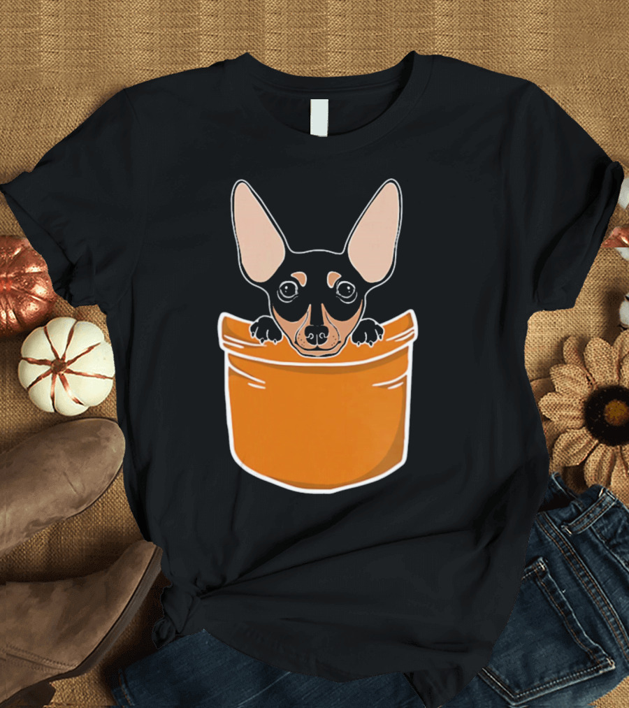 Pocket Miniature Pinscher Puppy Cute Dog in Orange Pocket T-Shirt